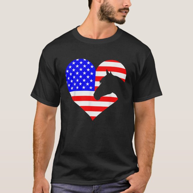 Camiseta Caballo Patriótico Lover 4 De Julio Guay Heart Ame (Anverso)