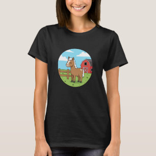 Camiseta Caballo Poni de Dibujos Animados con Granero Rojo 