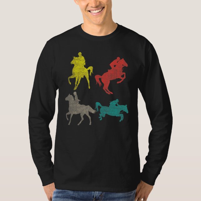 Camiseta Caballo retro con puesta de sol jinetes ecuestres (Anverso)