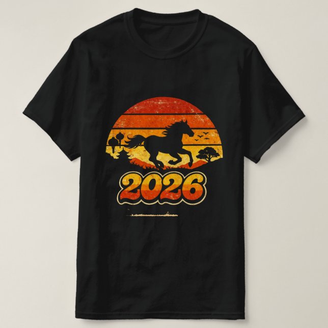Camiseta Caballo Retro Vintage Atardecer 2026 (Diseño del anverso)