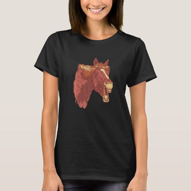 Camiseta Caballo Riéndose Dientes Cara Caballo Silhouette R (Anverso)