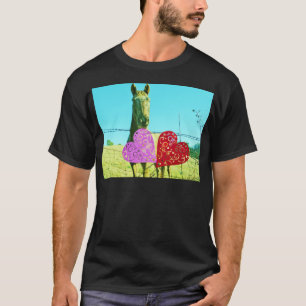 Camiseta Caballo rubio y corazón rosado y rojo