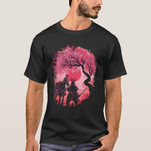 Camiseta Caballo Samurái Japonés y Luna Roja Ropa y M