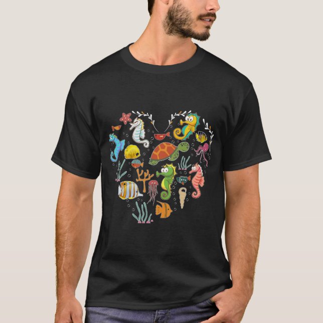 Camiseta Caballo submarino de corazón animal (Anverso)