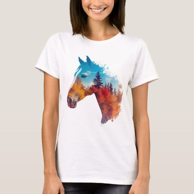 Camiseta Caballo surrealista en bosque otoñal (Anverso)