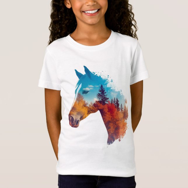 Camiseta Caballo surrealista en bosque otoñal (Anverso)