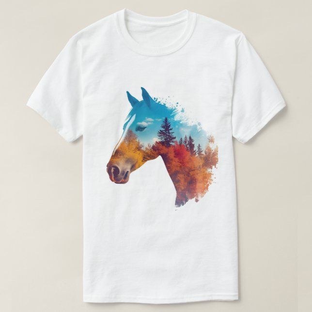 Camiseta Caballo surrealista en bosque otoñal (Diseño del anverso)