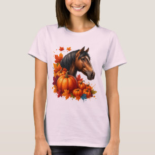 Camiseta Caballo y calabazas otoñales - Caída acogedora dej