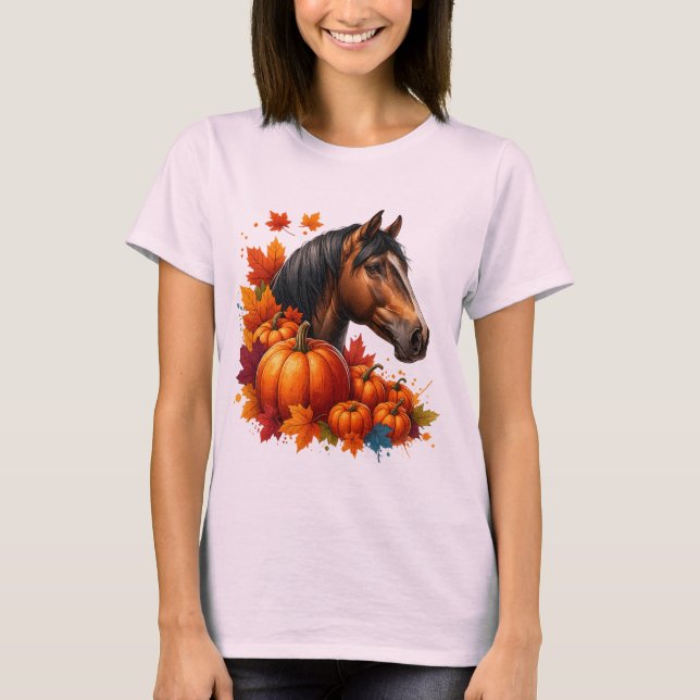 Camiseta Caballo y calabazas otoñales - Caída acogedora dej (Anverso)