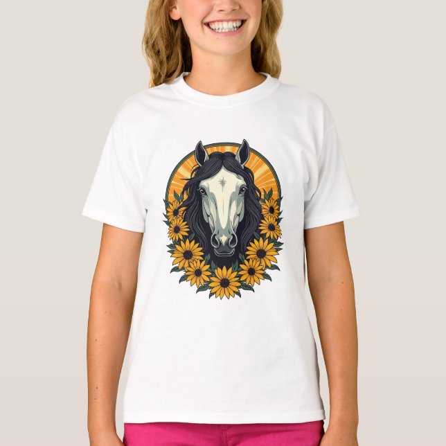 Camiseta Caballo y flores de Susan de ojos negros (Anverso)