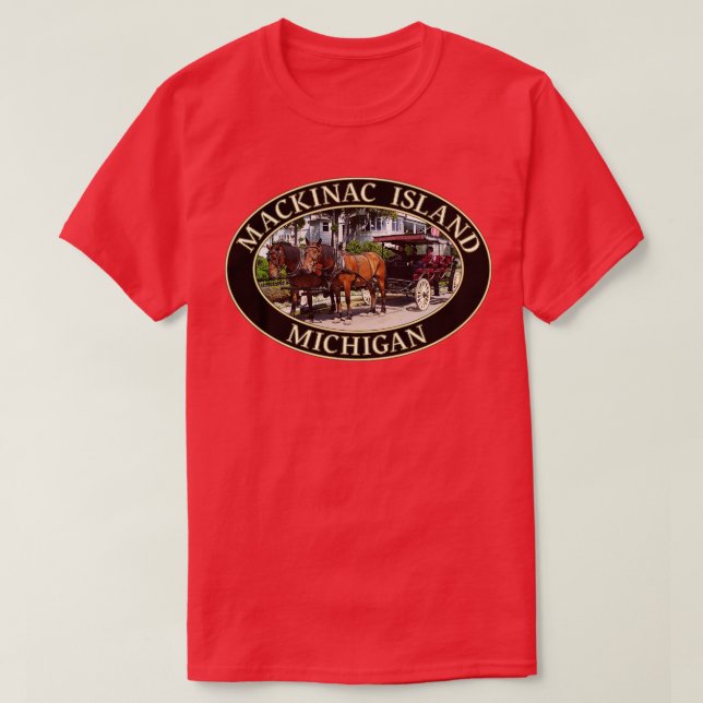 Camiseta Caballo y jaula en la histórica isla Mackinac Mich (Diseño del anverso)