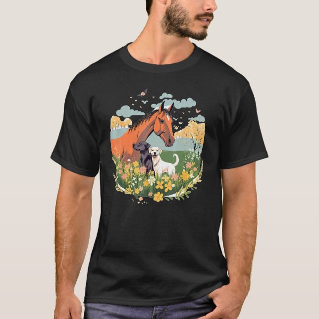 Camiseta Caballo y Perro Con Cabalgata De Caballo De La Ban (Anverso)