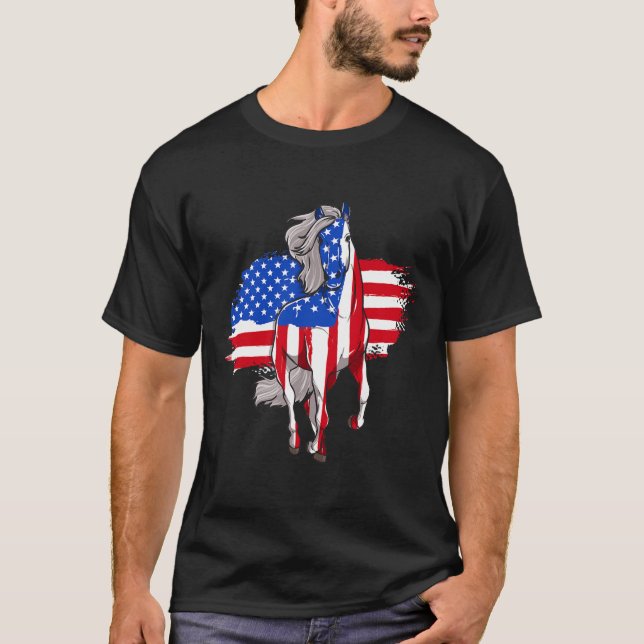 Camiseta Caballos Bandera De Estados Unidos 4 De Julio Día  (Anverso)