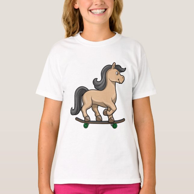 Camiseta Caballos como patinador con patineta (Anverso)