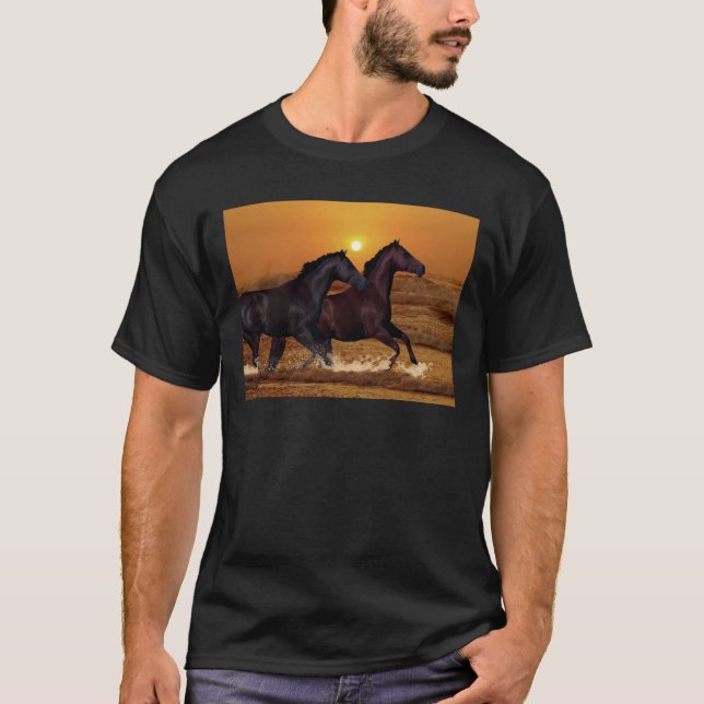 Camiseta Caballos corriendo al atardecer del océano (Anverso)