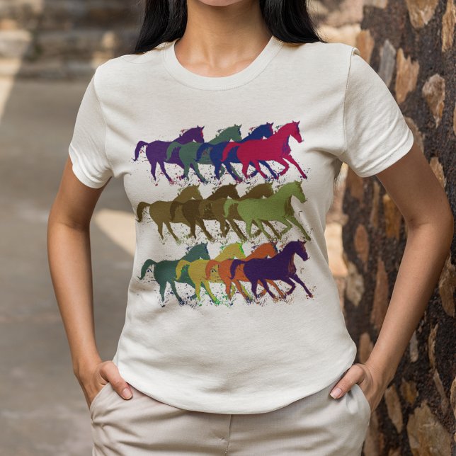 Camiseta Caballos corriendo, animales de granja (colorful horses running)