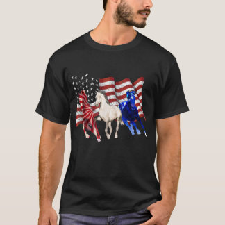 Camiseta Caballos de Bandera Americana Azul Blanco Rojo Pat