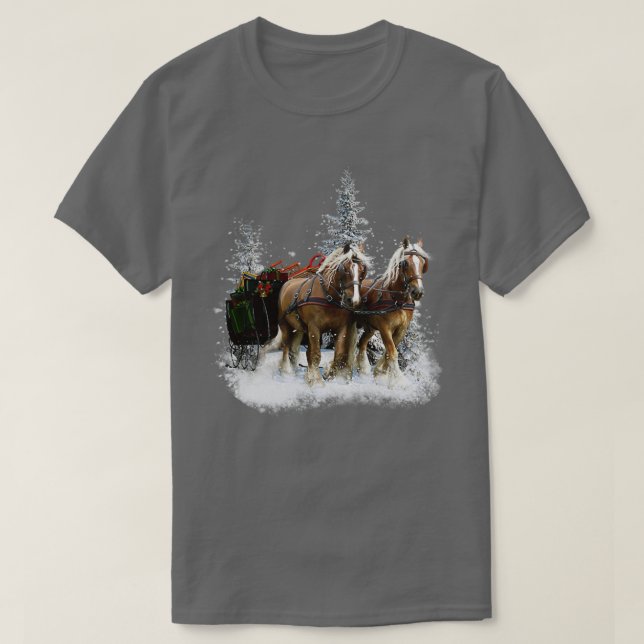 Camiseta Caballos de Clydesdale en Navidades de nieve  (Diseño del anverso)