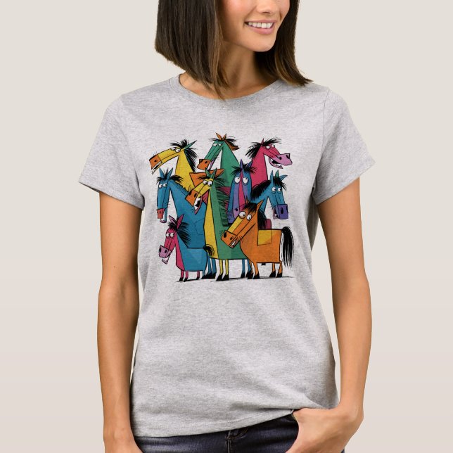 Camiseta Caballos de colores divertidos resumen arte (Anverso)
