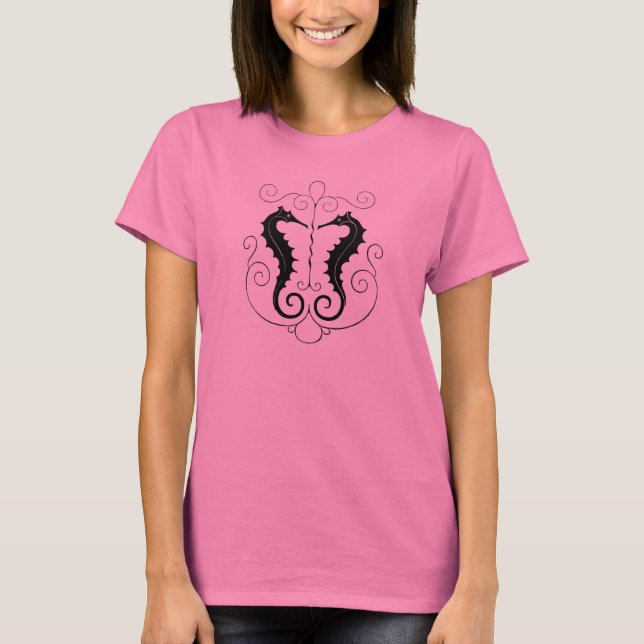 Camiseta Caballos de mar negros vintage (Anverso)