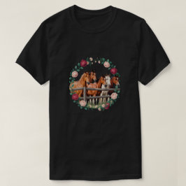 Camiseta Caballos elegantes en arte de corona floral