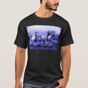 Camiseta Caballos en marcha y luz luna azul