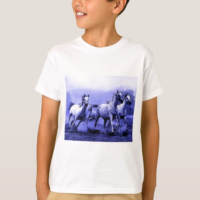 Camiseta Caballos en marcha y luz luna azul (Anverso)