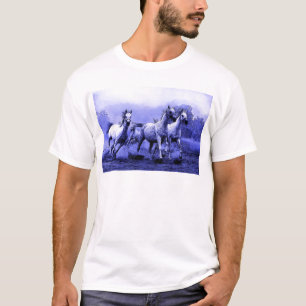 Camiseta Caballos en marcha y luz luna azul