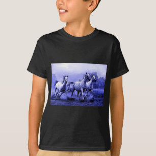 Camiseta Caballos en marcha y luz luna azul