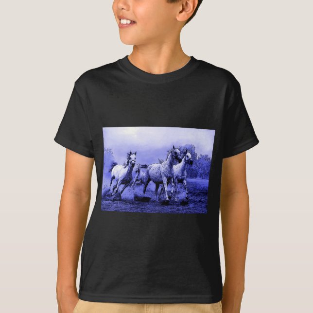 Camiseta Caballos en marcha y luz luna azul (Anverso)