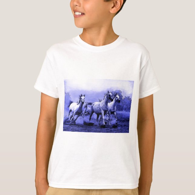 Camiseta Caballos en marcha y luz luna azul (Anverso)