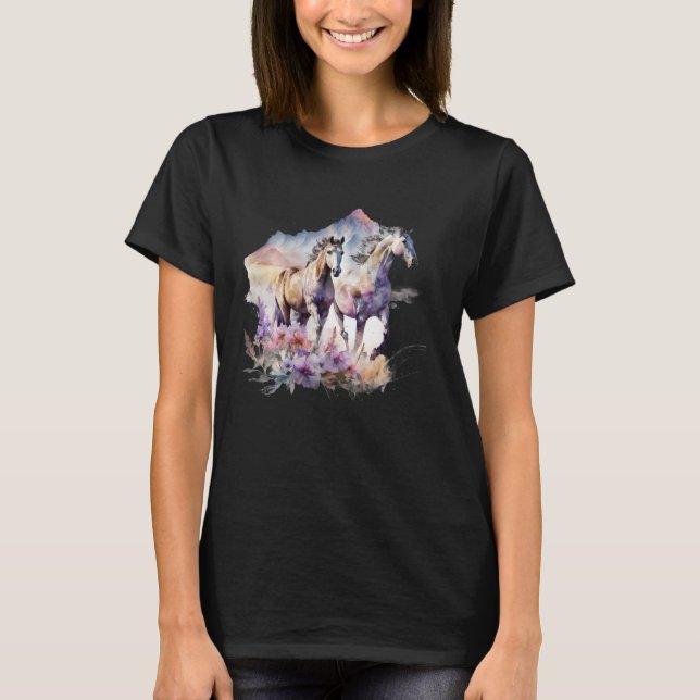 Camiseta Caballos Flores Salvaje Melena Boho Occidental Sur (Anverso)