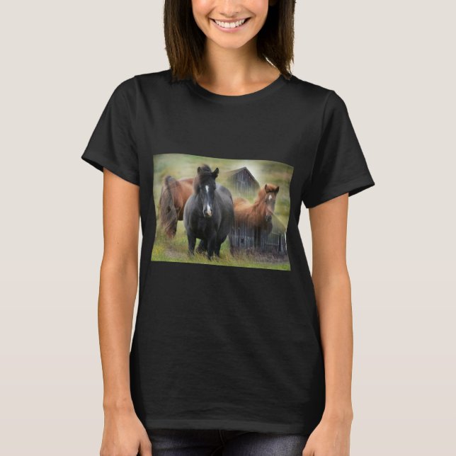 Camiseta Caballos hermosos y granero rústico (Anverso)