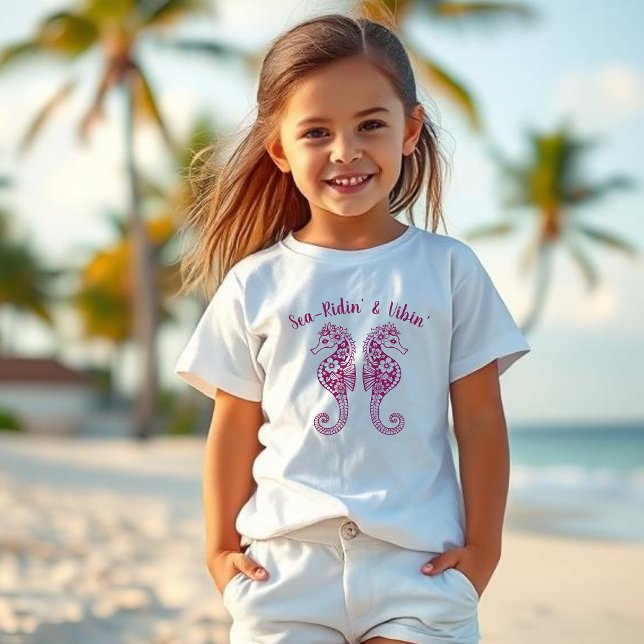 Camiseta Caballos marinos-pescador Core-Hawaiano Tropical (Seam Horses Fisherman Core-Hawaiian-Tropical-Kids T shirt-Wine Color)