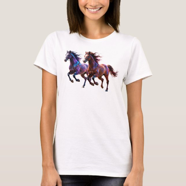 Camiseta Caballos místicos galácticos corriendo neón  (Anverso)