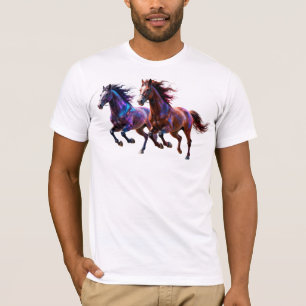 Camiseta Caballos místicos neón galácticos corriendo Parej