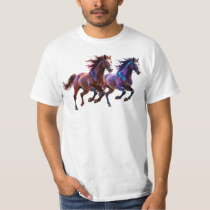 Camiseta Caballos místicos neón galácticos corriendo Parej