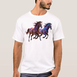 Camiseta Caballos místicos neón galácticos corriendo Pareja