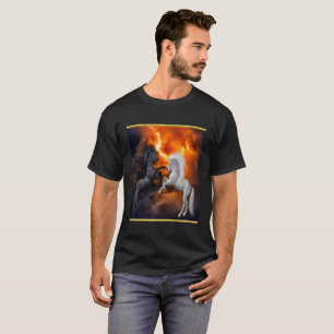 Camiseta Caballos que luchan en una mala tormenta del