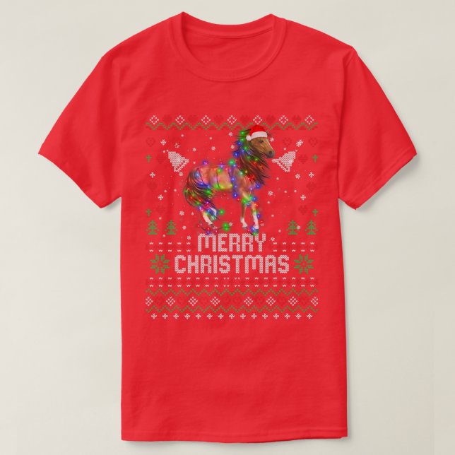 Camiseta Caballos Santa Hat Animal Árbol de navidad ilumina (Diseño del anverso)