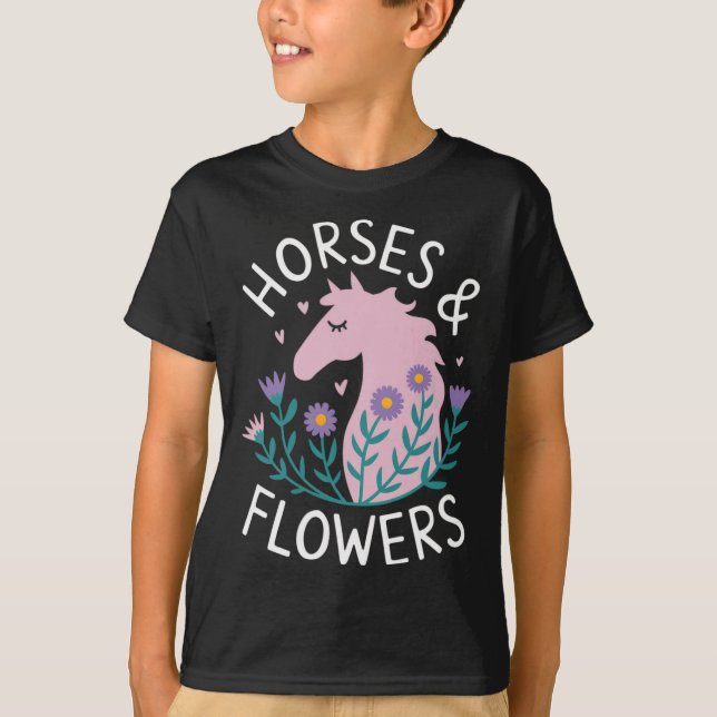 Camiseta Caballos y bambú; Flores - Amantes de caballos (Anverso)