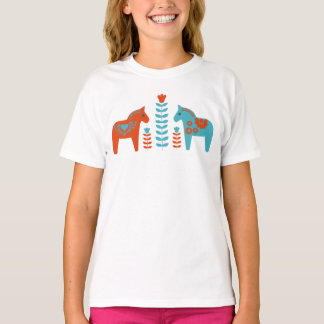 Camiseta Caballos y flores de arte folclórico escandinavo