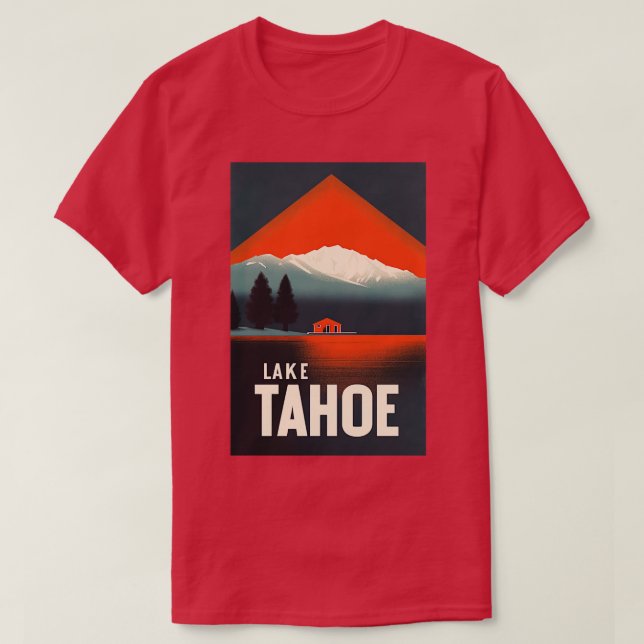 Camiseta Cabaña de arte del lago retro Tahoe con audaz tier (Diseño del anverso)