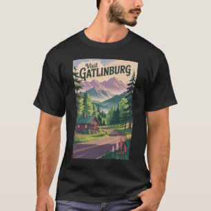Camiseta Cabaña de Gatlinburg Tennessee Arte de Viaje Vinta