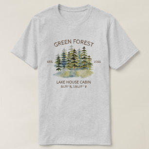 Camiseta Cabaña Lodge Acuarela Bosque Verde Brumoso Vintage