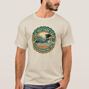 Camiseta Cabaña Luna Lobo Pájaro Canadiense Estúpido
