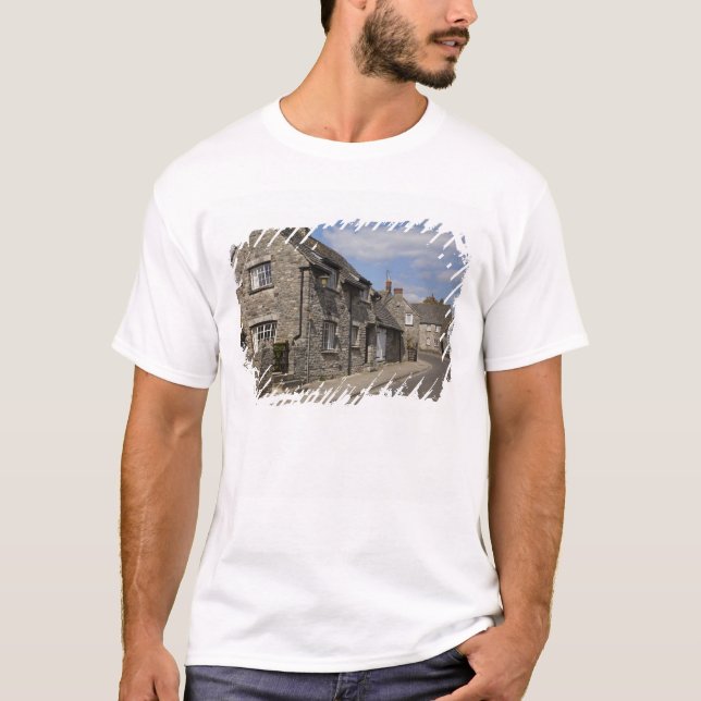 Camiseta Cabañas, pueblo de Corfe Castle, Dorset, Inglaterr (Anverso)