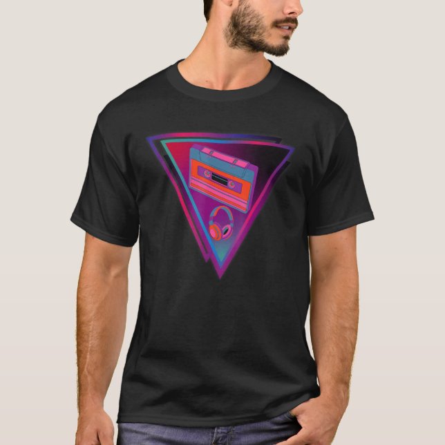 Camiseta Cabecera de cinta de DJ de sinthwave triangular de (Anverso)