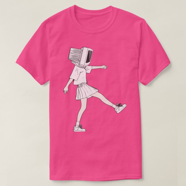 Camiseta Cabecera de computadora de chica de código (Diseño del anverso)