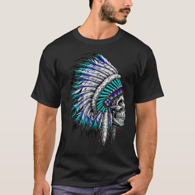 Camiseta Cabecera de plumas de águila del cráneo indio nati (Anverso)